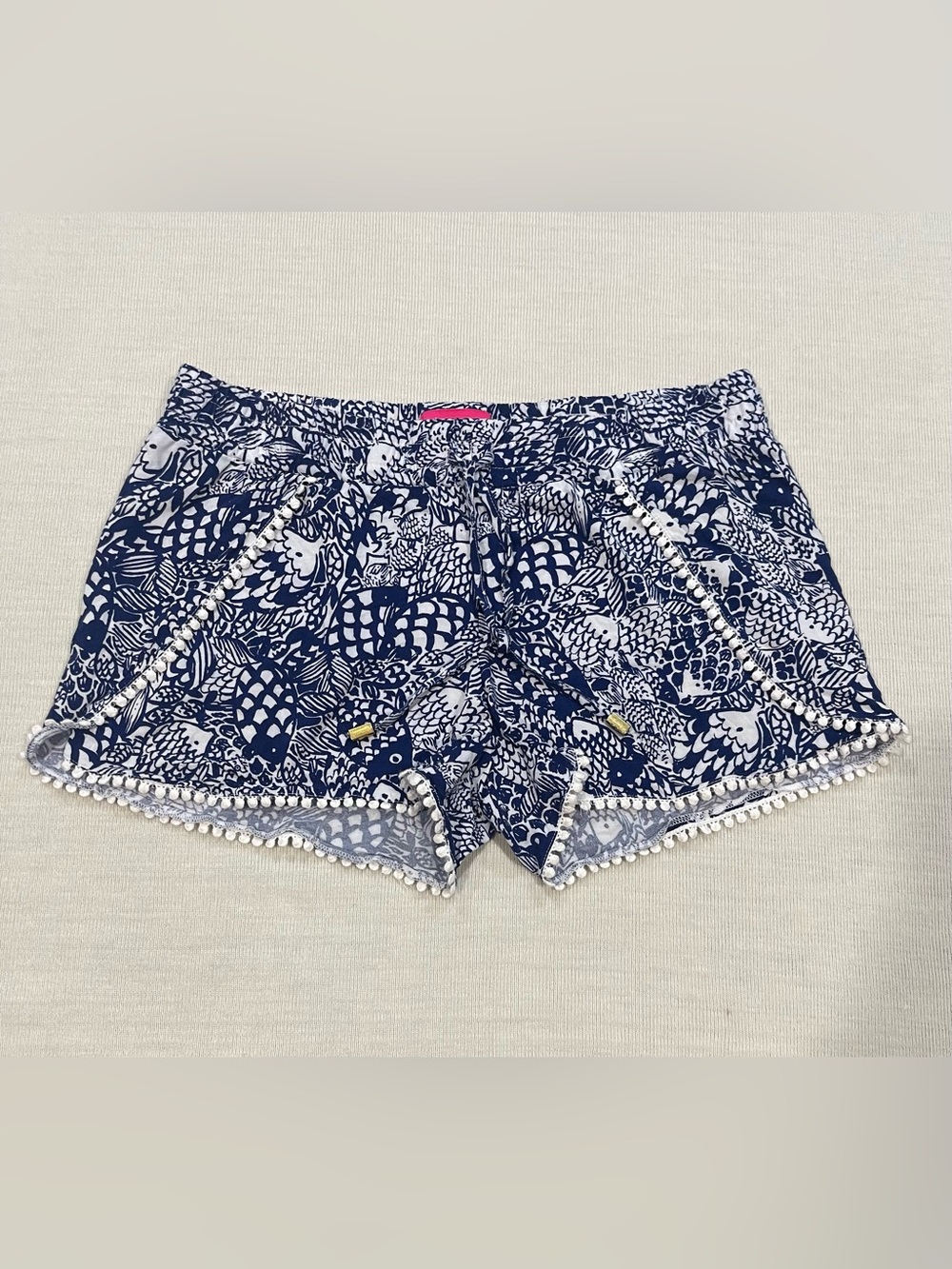 Lilly Pulitzer for Target Challis Pom Pom Shorts Upstream Fish Blue/White Size S